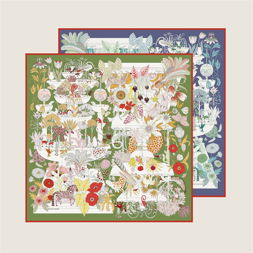 Scarf Silk Square - POBING 손으로 말린 능직 실크 스카프,