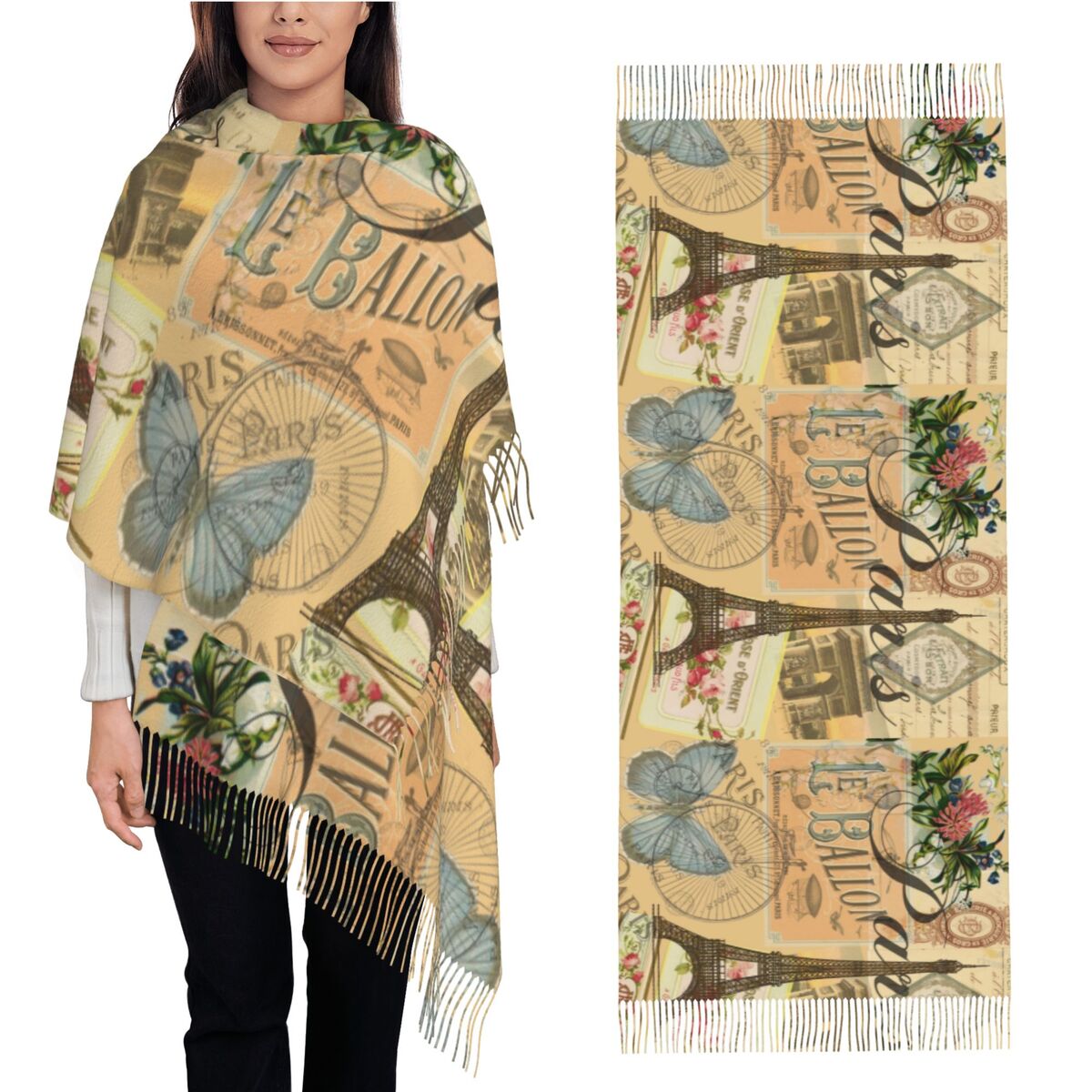 Pashmina Wrap Large - 여성용 겨울용 대형 롱 스카프 빈티지