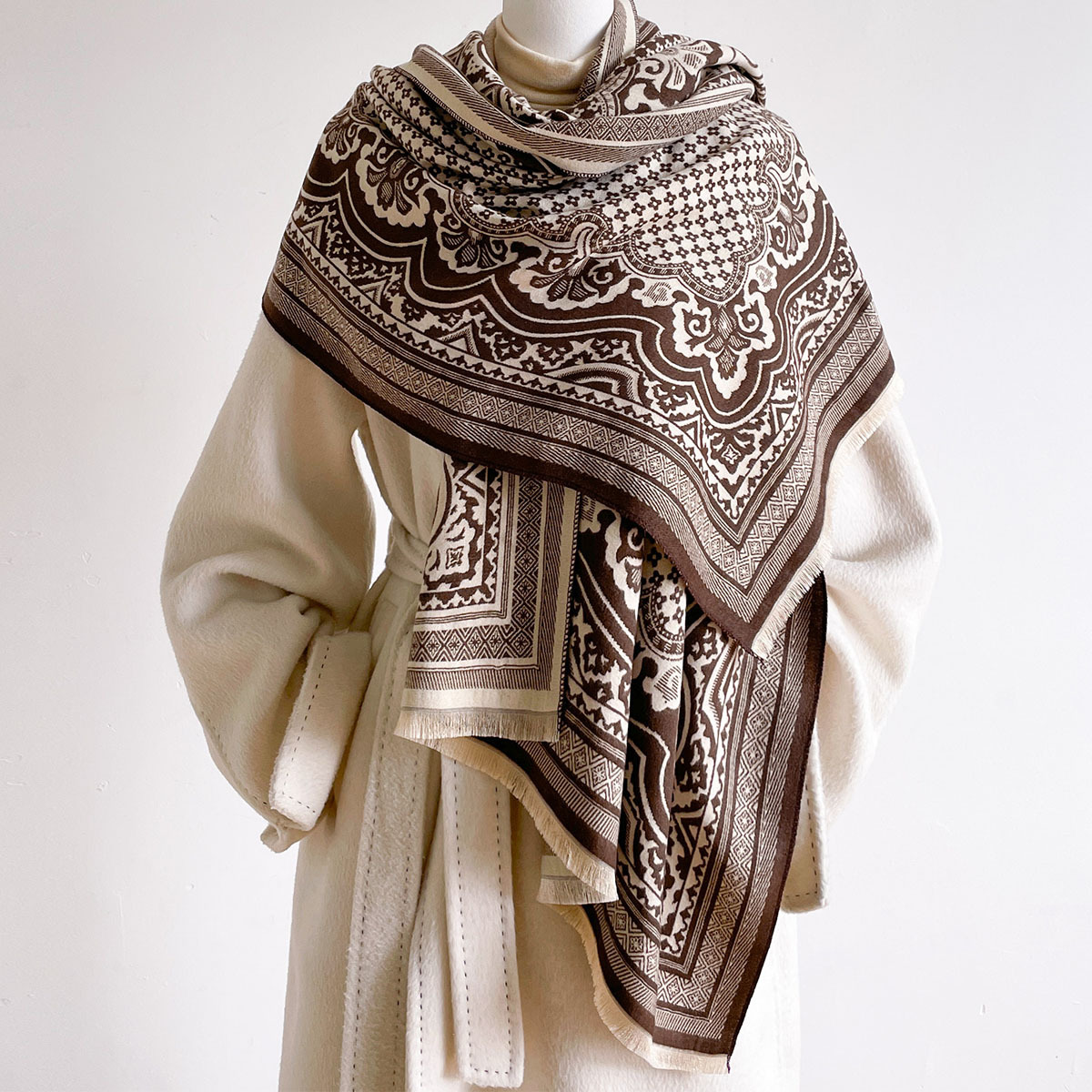 여성용 인조 캐시미어 스카프, 프린지 장식 두꺼운 따뜻 - Pashmina Wrap Large 리뷰 및 가격
